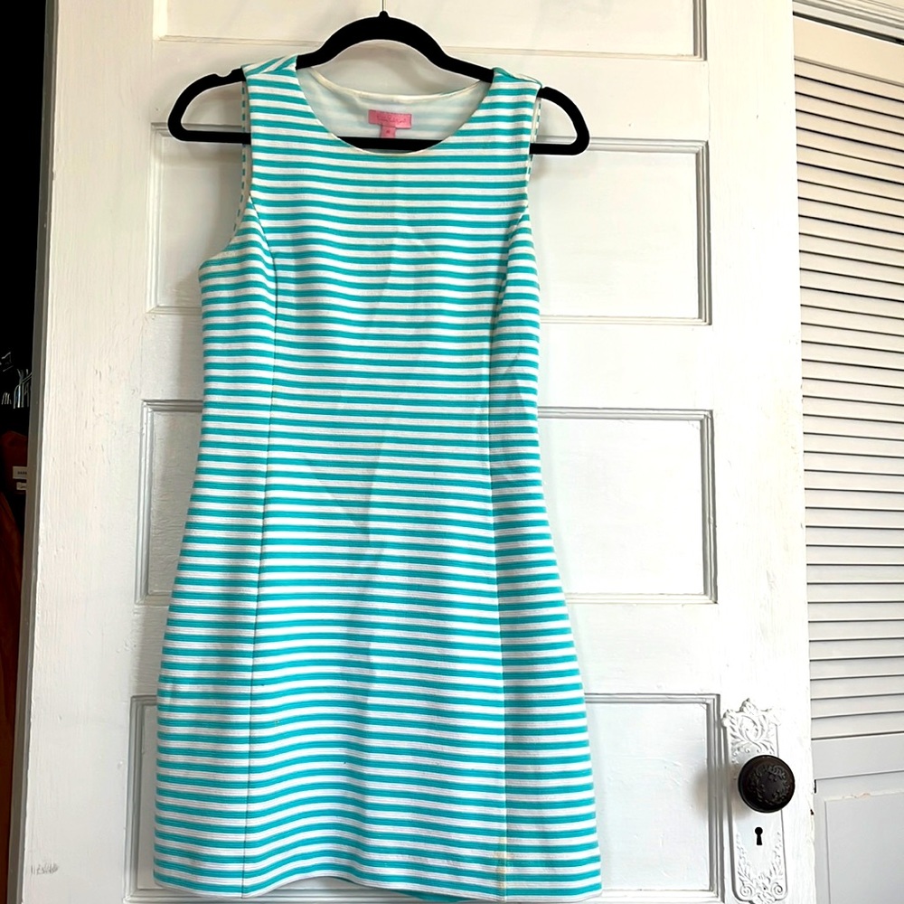 Blue and white striped dress with some stretch